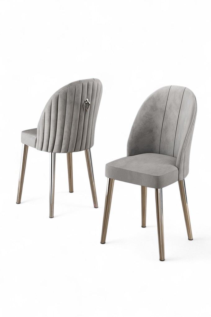 Set scaune, Hanah Home, metal, gri si crom, 45x42x91 cm, babyface, 6 piese
