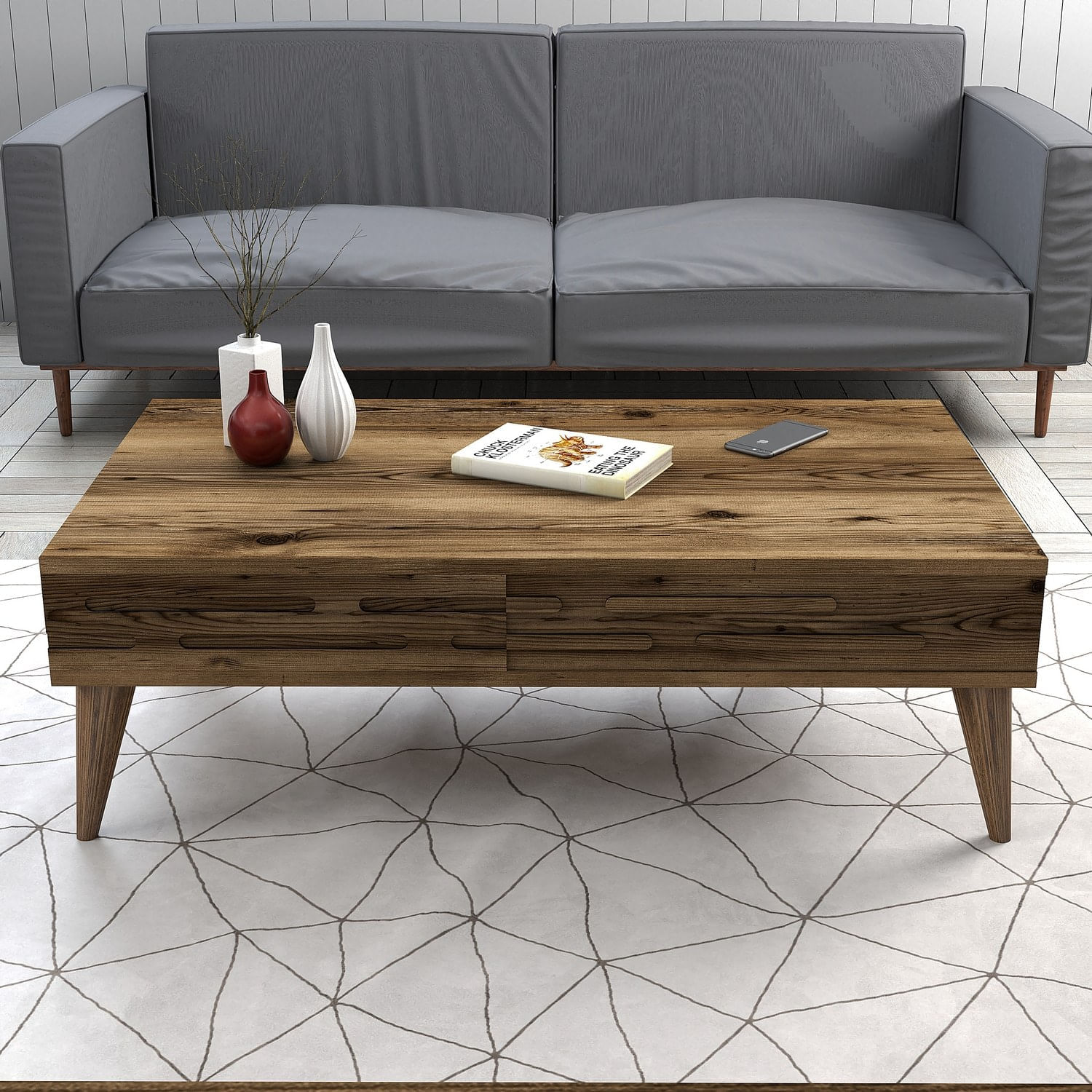 Masuta de cafea, Hanah Home, pal melaminat, nuc, 105x60x34.6 cm, 845HCT5359 — imaginea 3