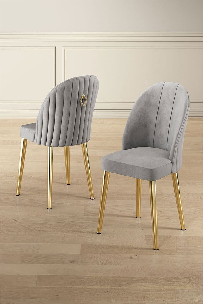 Set scaune, Hanah Home, metal, gri si auriu, 44x42x90 cm — imaginea 2