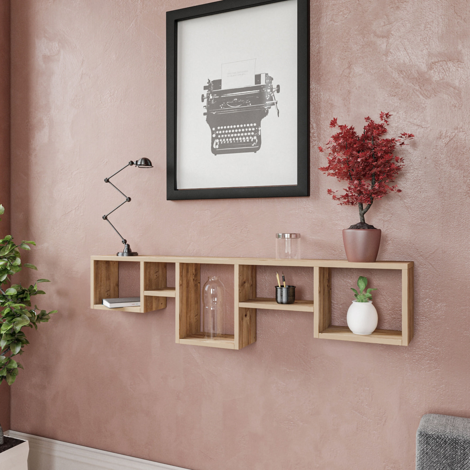 Raft de perete, Hanah Home, pal melaminat, pin, 120x32x17 cm — imaginea 2