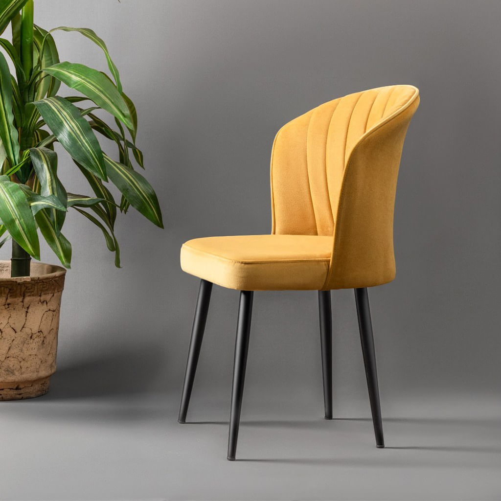 Set scaune, Hanah Home, mdf si poliester, galben si negru, 52x42x85 cm, picioare metalice — imaginea 3