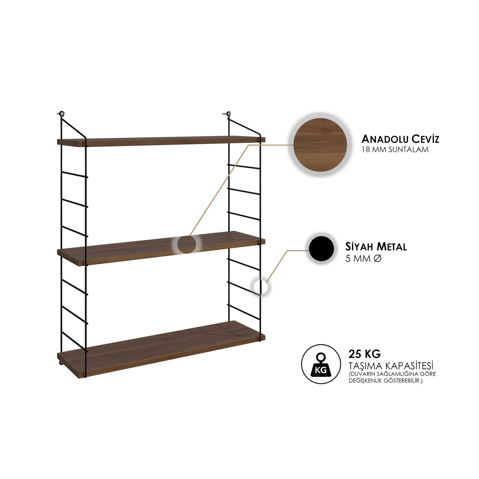 Raft de perete, Hanah Home, pal melaminat, nuc, 72x85x20 cm — imaginea 5