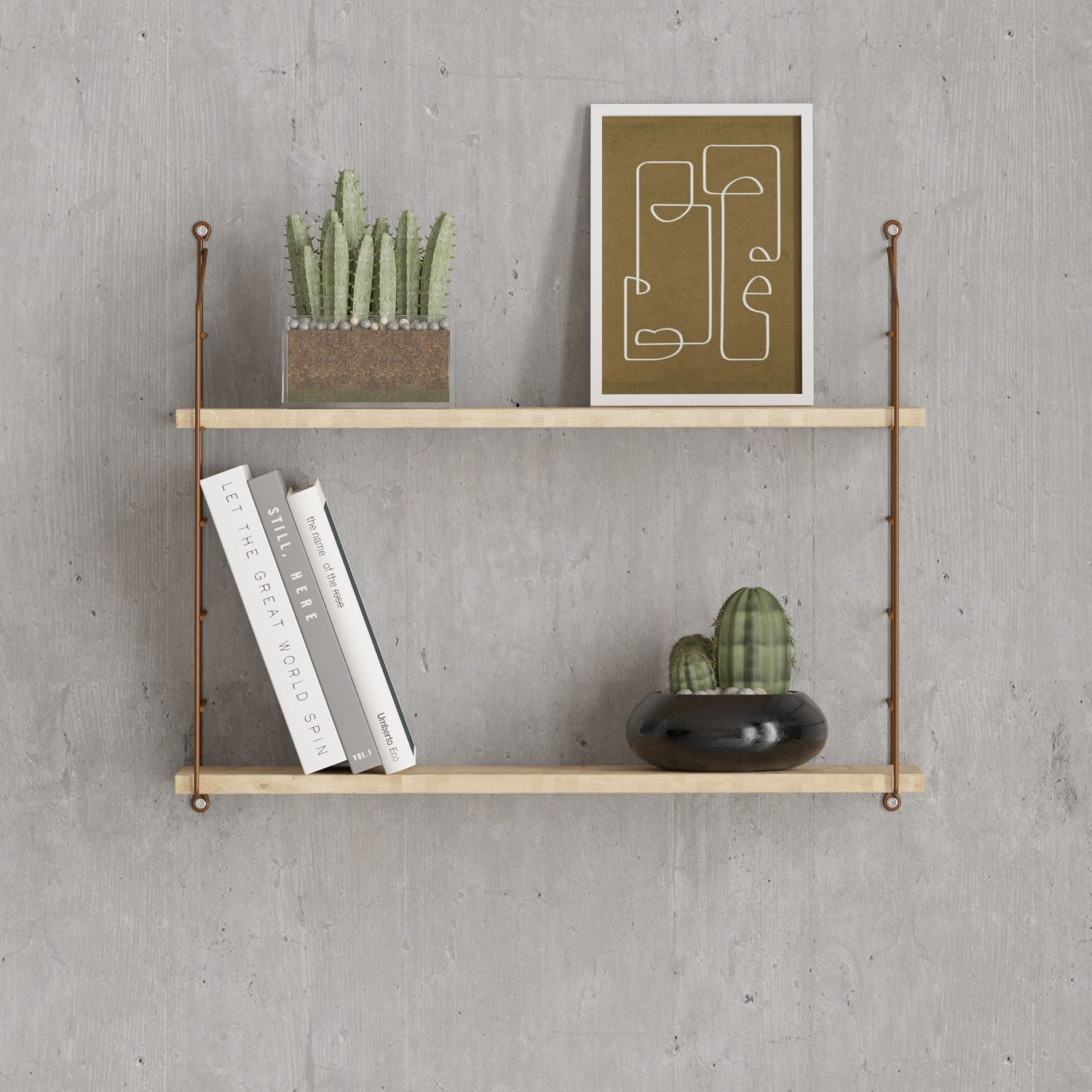 Raft de perete, Hanah Home, pal melaminat, stejar, 72x20x58 cm — imaginea 2