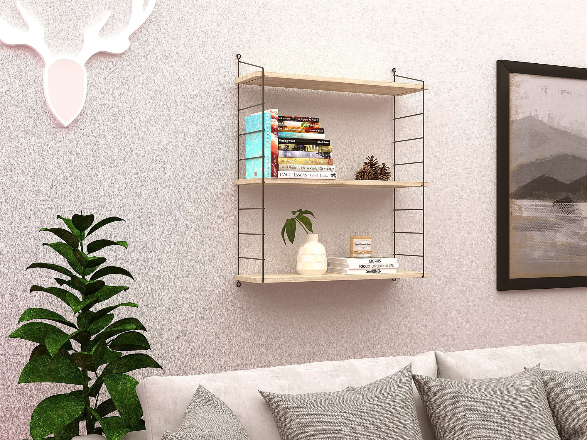 Raft de perete, Hanah Home, pal melaminat, travertin, 72x20x85 cm — imaginea 2