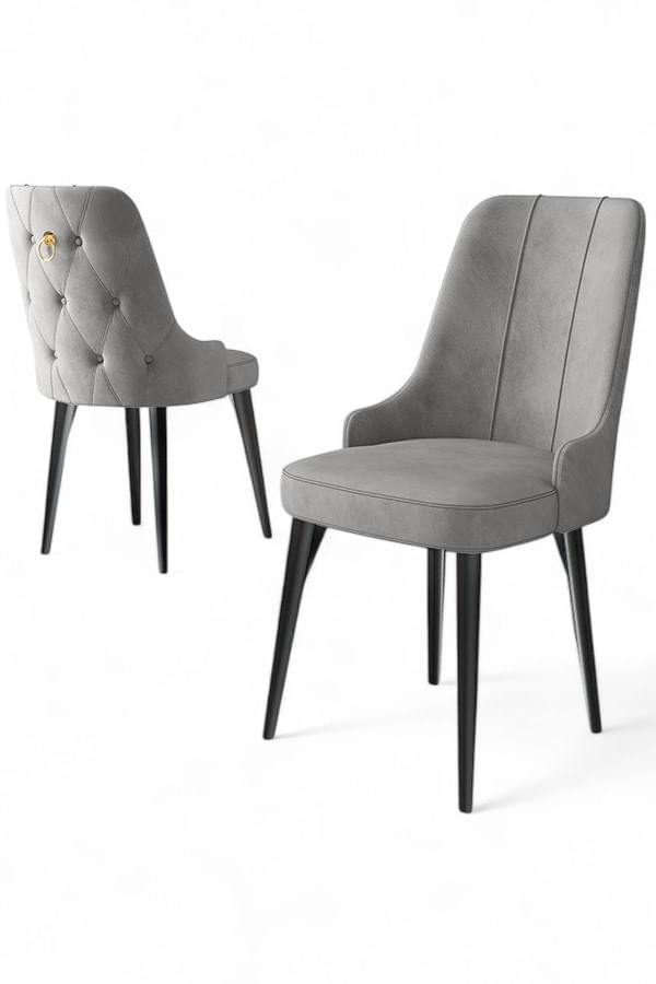 Set scaune, Hanah Home, metal, babyface, gri, negru, 46x46x94 cm (4 bucati)
