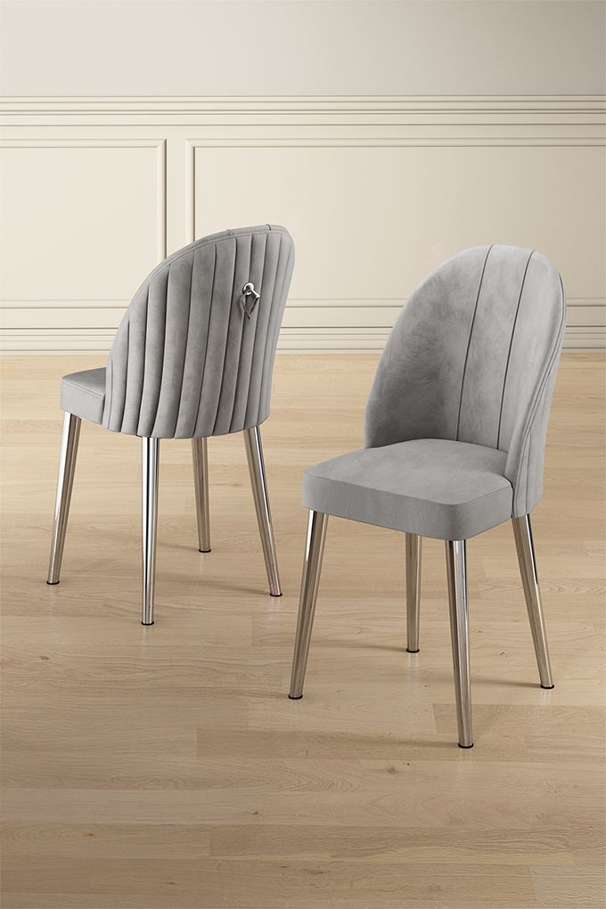 Set scaune, Hanah Home, metal, gri crom, 44x42x90 cm, 2 bucati — imaginea 2