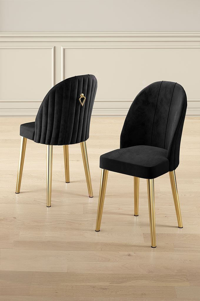 Set scaune, Hanah Home, metal, negru auriu, 45x42x91 cm, 6 piese — imaginea 2