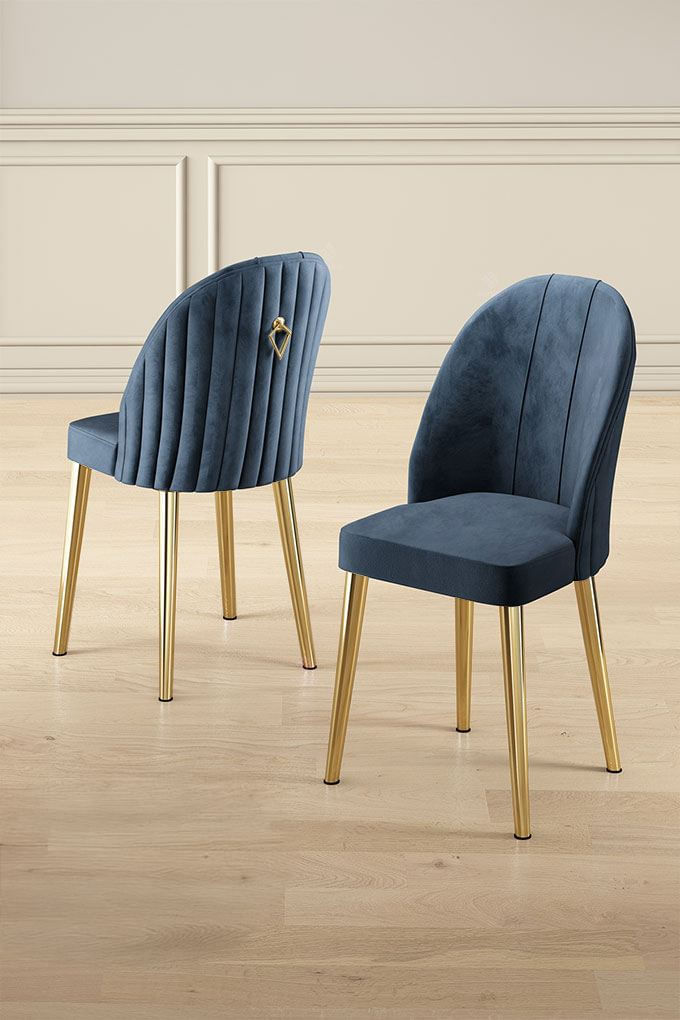 Set scaune, Hanah Home, metal, antracit si auriu, 44x42x90 cm, 6 piese — imaginea 2