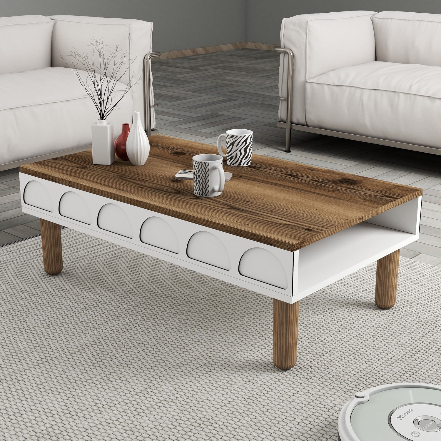 Masuta de cafea, Hanah Home, pal melaminat, alb, 180x35.6x60 cm — imaginea 2