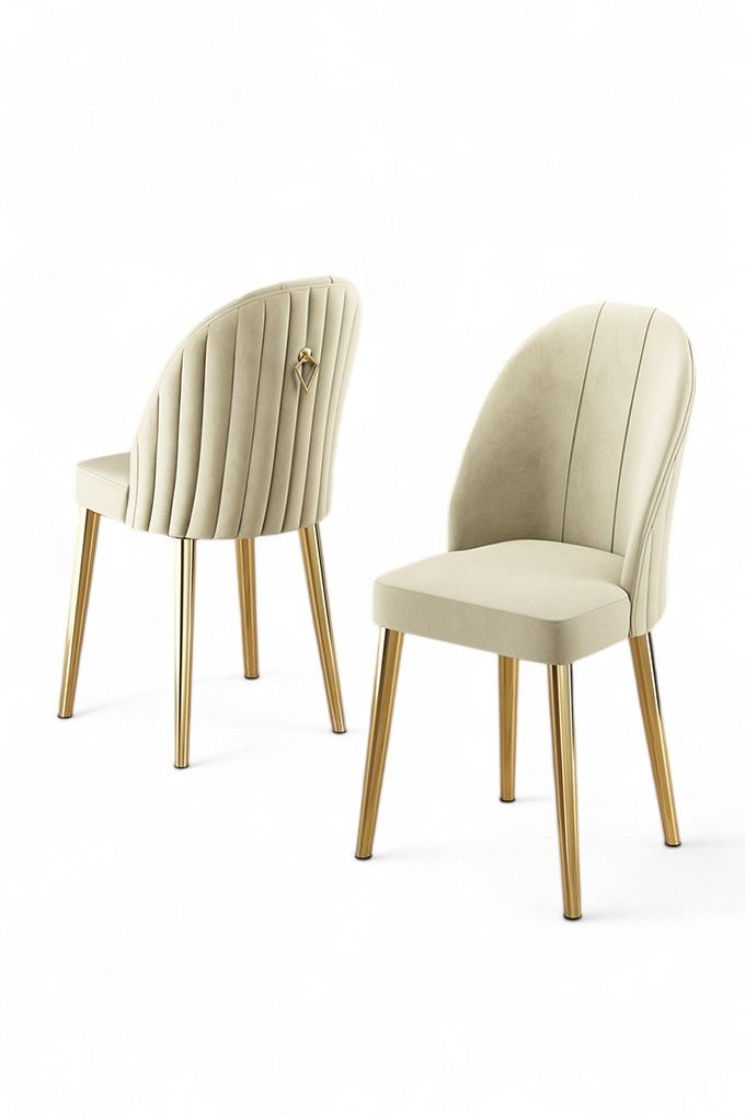 Set scaune, Hanah Home, metal, crem si auriu, 45x42x91 cm, babyface, 4 bucati