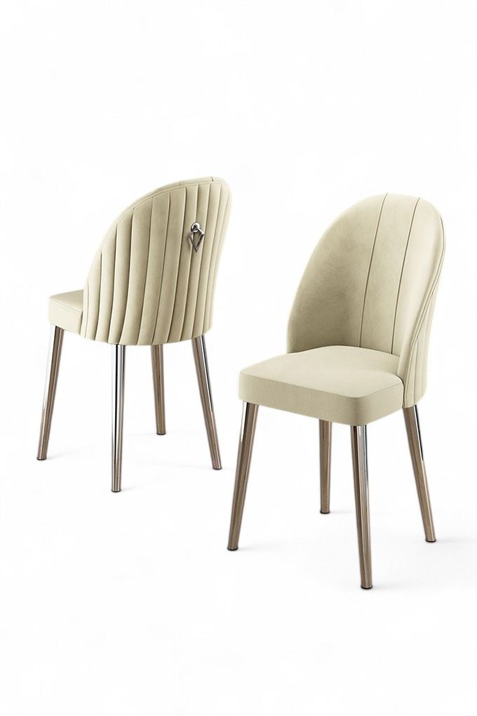 Set scaune, Hanah Home, metal, crem si crom, 45x42x91 cm, 6 piese