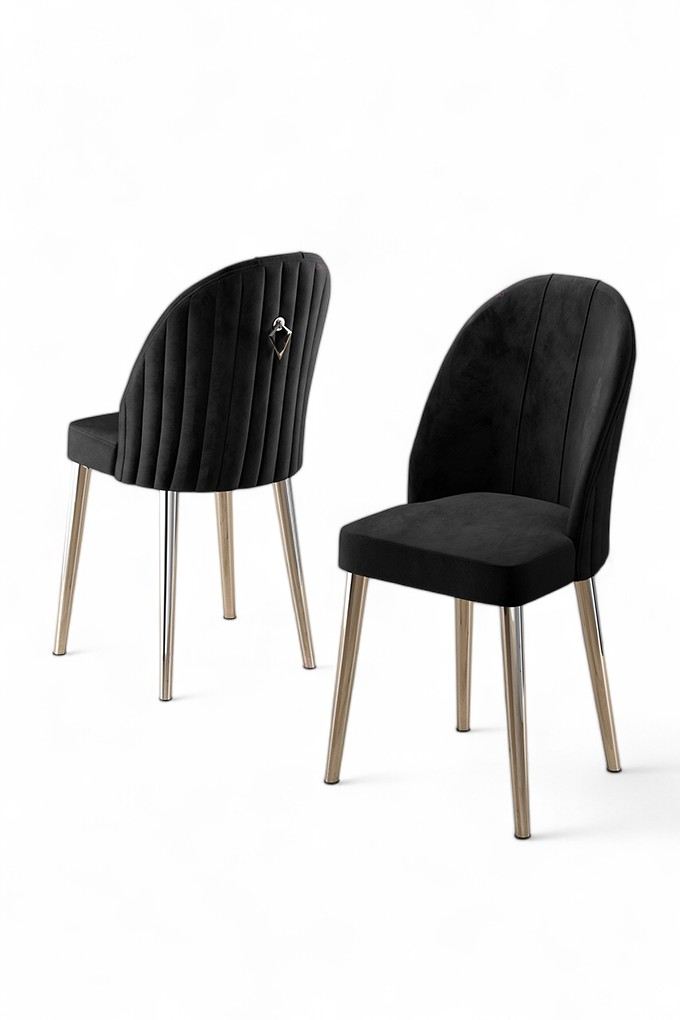 Set scaune, Hanah Home, metal, negru crom, 44x42x90 cm, 2 bucati