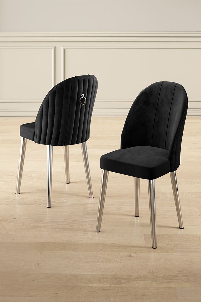 Set scaune, Hanah Home, metal, negru crom, 45x42x91 cm, 6 piese — imaginea 2