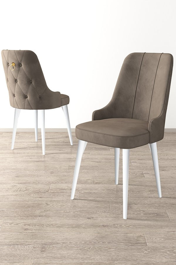 Set scaune, Hanah Home, lemn, cappuccino si alb, 46x46x94 cm, 6 piese — imaginea 2