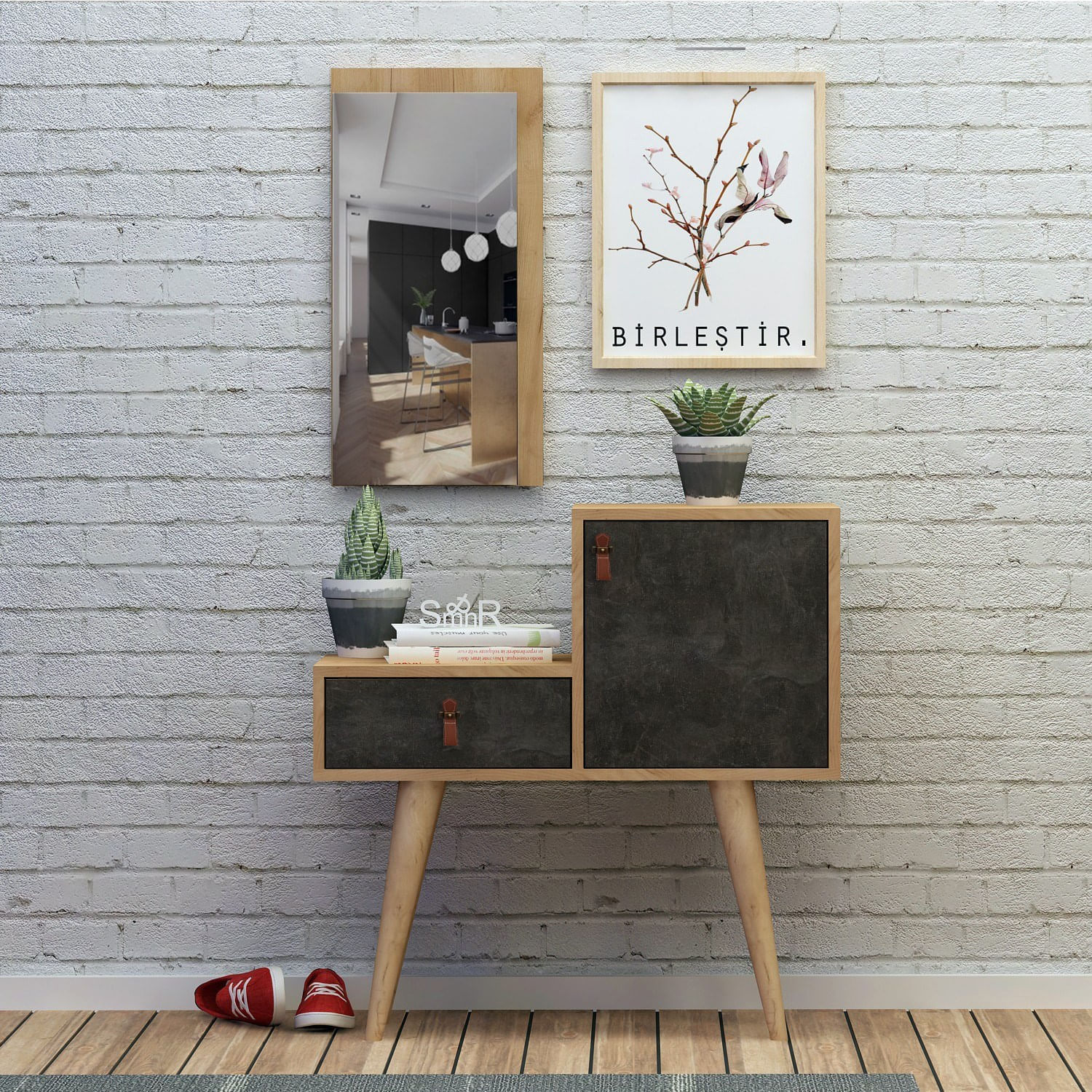 Consola hol, Hanah Home, pal melaminat, stejar si gri inchis, 80x40x80 cm — imaginea 2