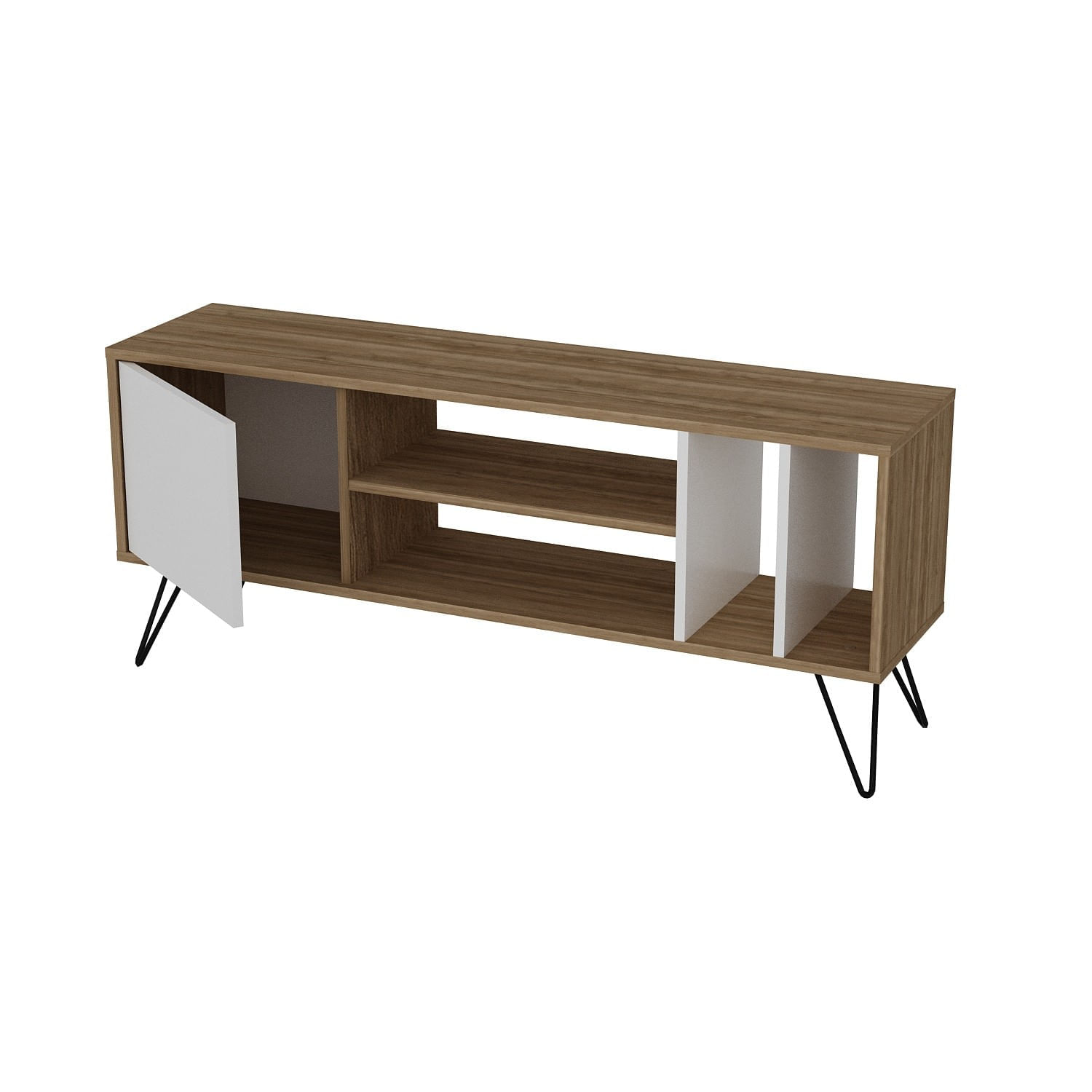 Comoda tv, Hanah Home, pal melaminat, nuc, alb, negru, 140x35.5x58.7 cm — imaginea 3