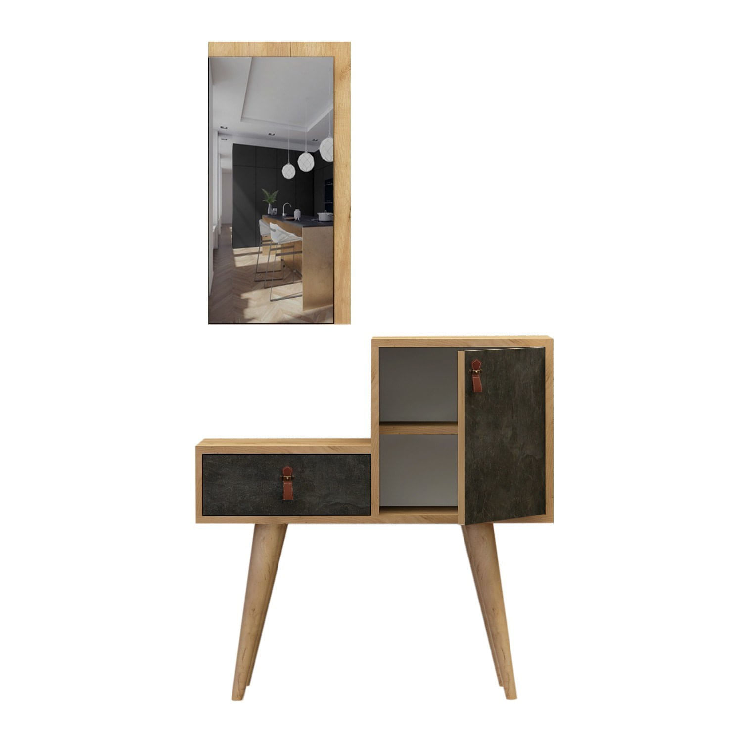 Consola hol, Hanah Home, pal melaminat, stejar si gri inchis, 80x40x80 cm — imaginea 4