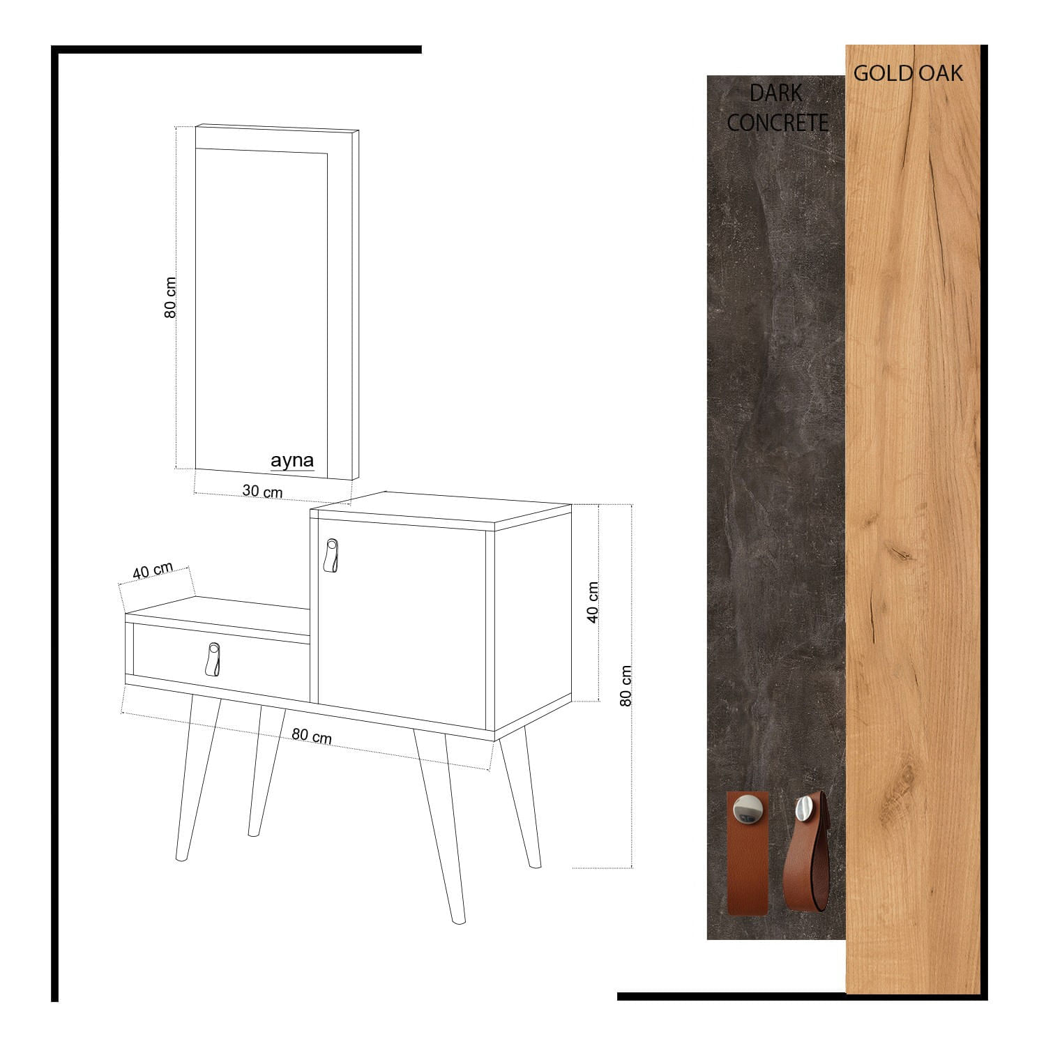 Consola hol, Hanah Home, pal melaminat, stejar si gri inchis, 80x40x80 cm — imaginea 5