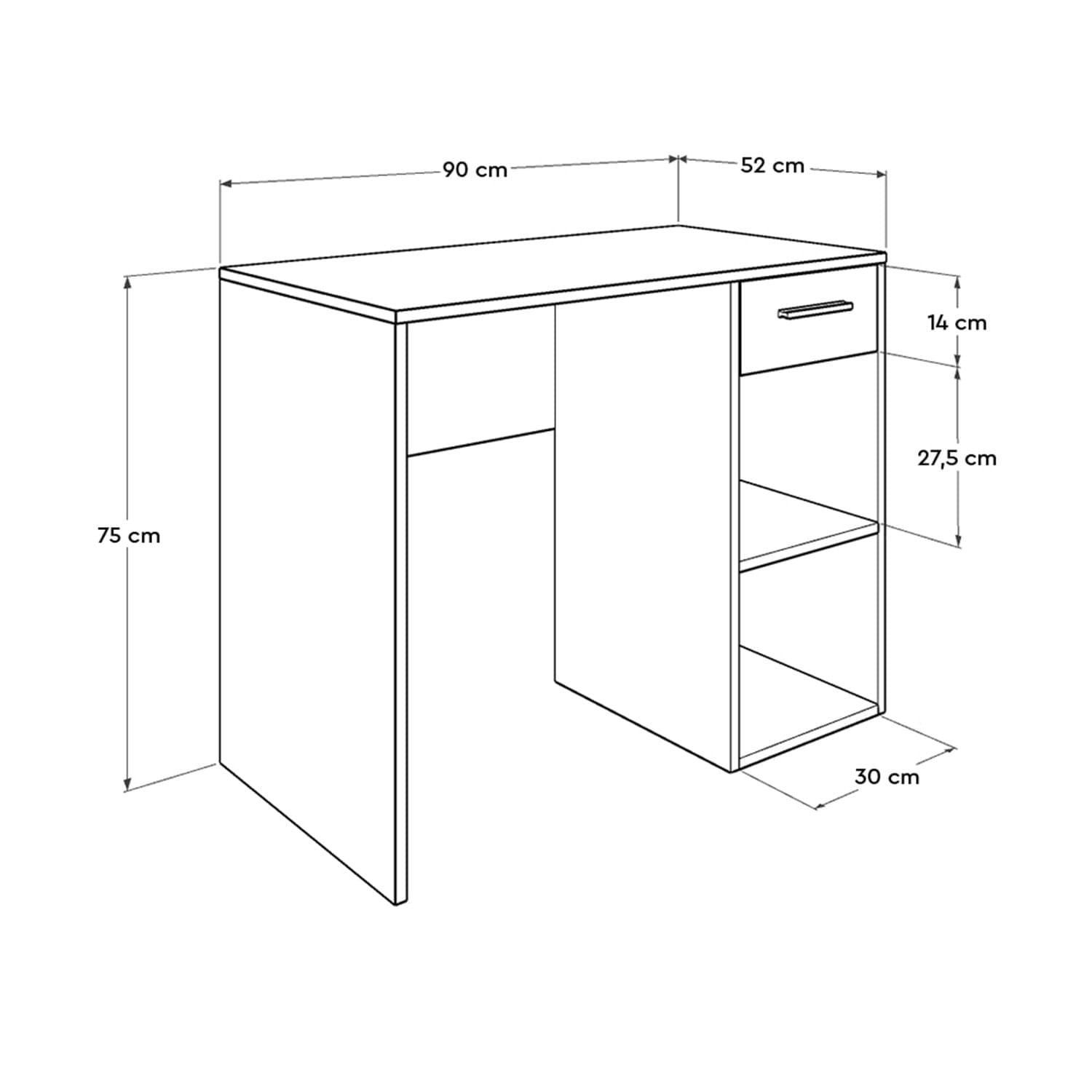 Birou, Hanah Home, pal melaminat, alb, 90x52x75 cm — imaginea 3