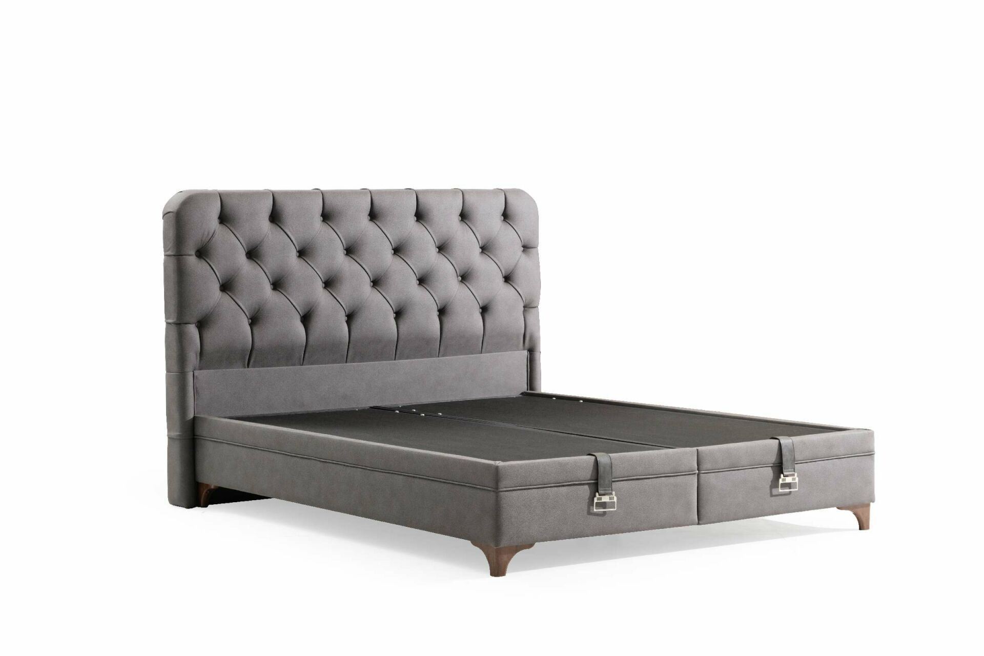 Somiera cu tablie, Hanah Home, pal melaminat, tesatura nubuck, gri, 90x190 cm