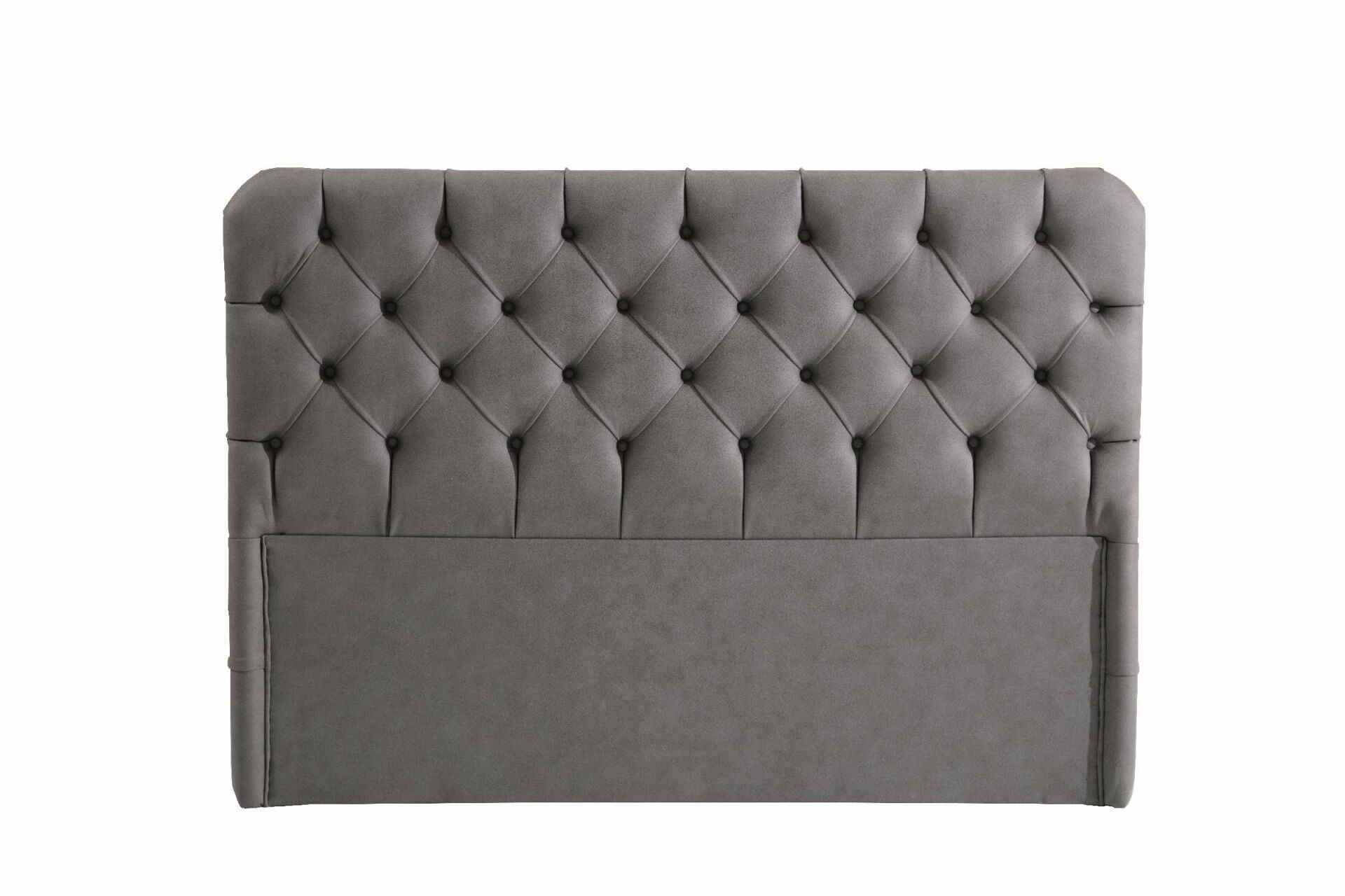 Somiera dubla cu tablie, Hanah Home, pal melaminat, stofa nubuck, gri, 140x200 cm — imaginea 3
