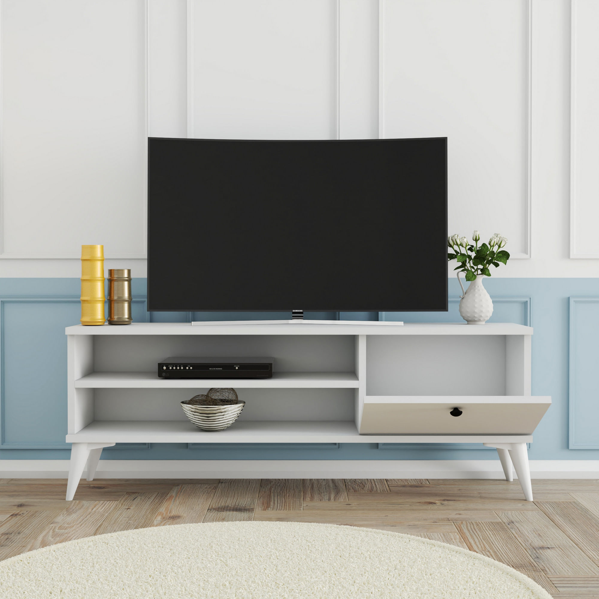 Comoda tv, Hanah Home, pal melaminat, alb, 120x44.6x29.5 cm — imaginea 2