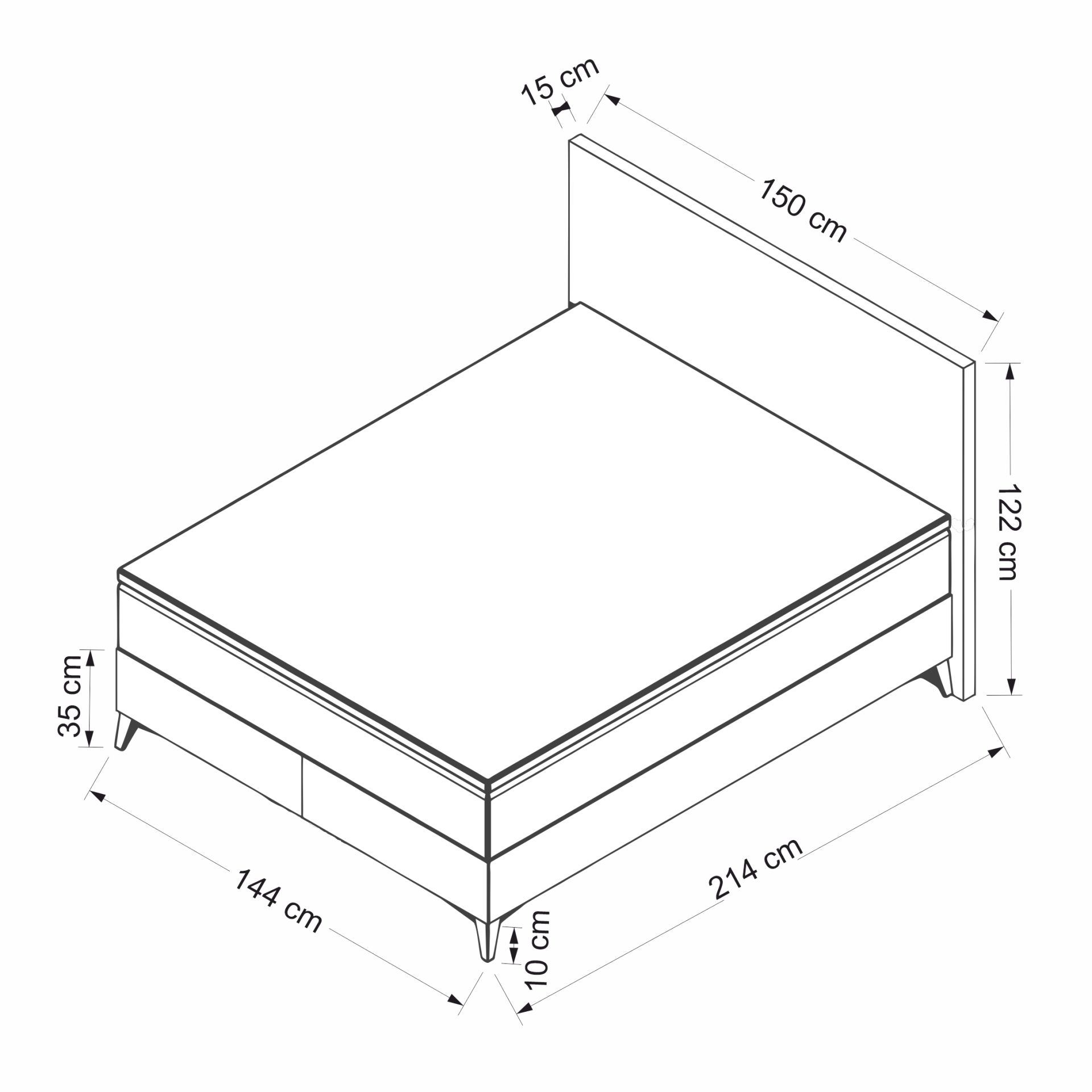 Somiera dubla cu tablie, Hanah Home, pal melaminat, stofa nubuck, gri, 140x200 cm — imaginea 4