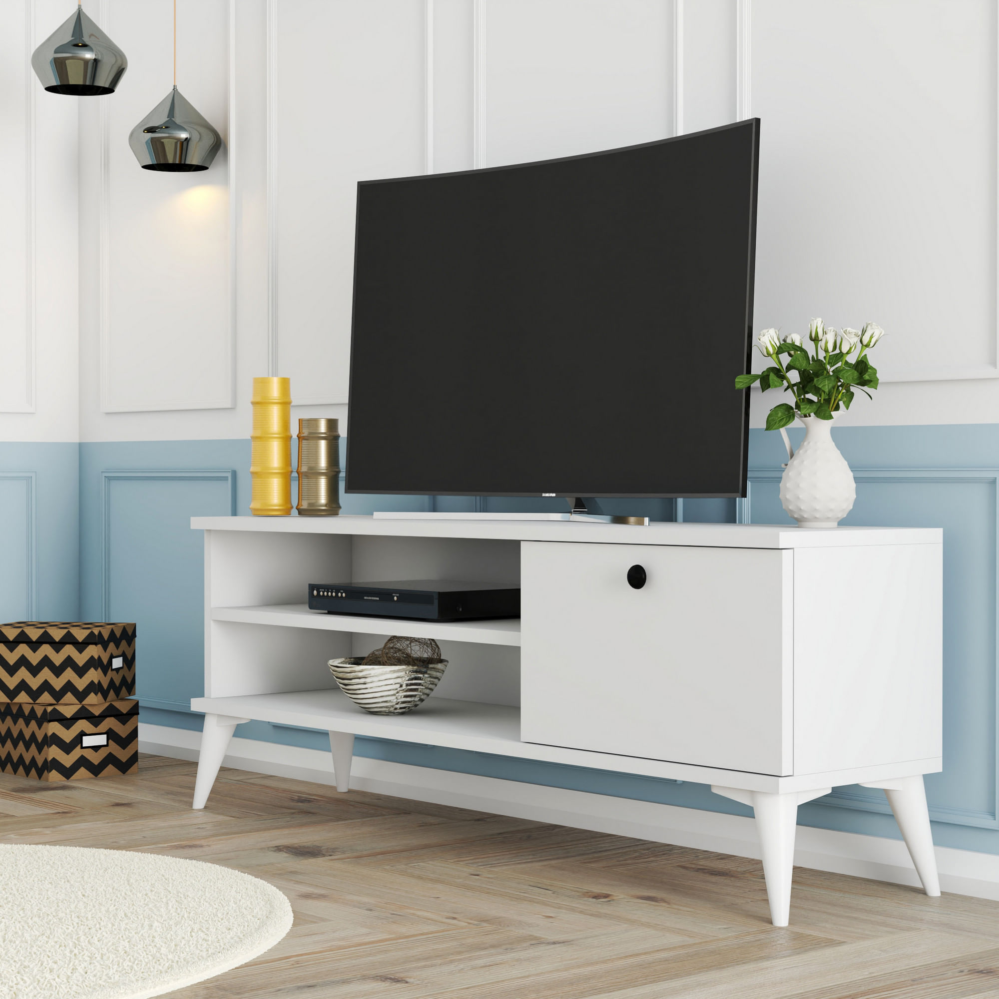 Comoda tv, Hanah Home, pal melaminat, alb, 120x44.6x29.5 cm — imaginea 3