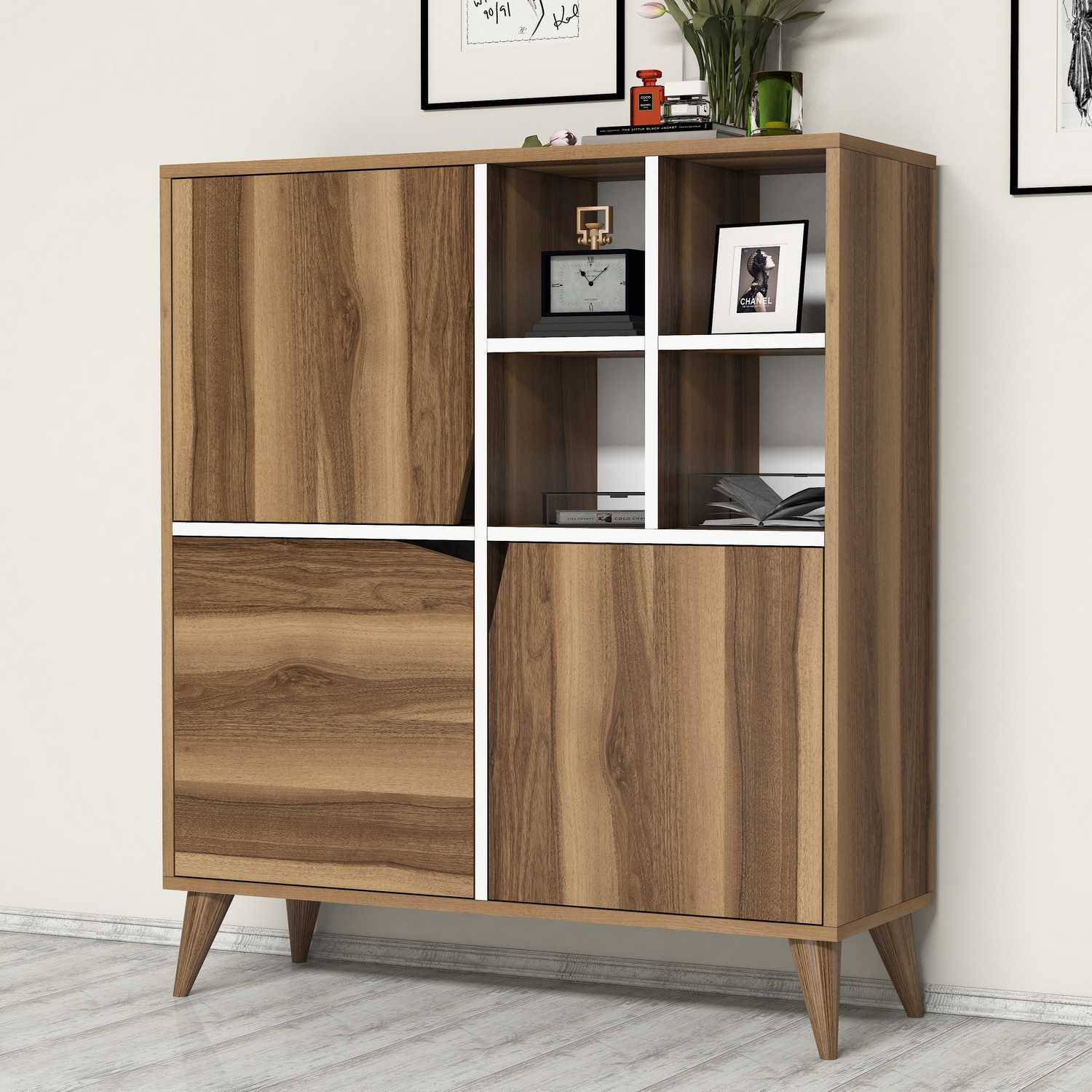 Dulap multifunctional, Hanah Home, panou aglomerat melaminat, nuc si alb, 100x115x30 cm — imaginea 2