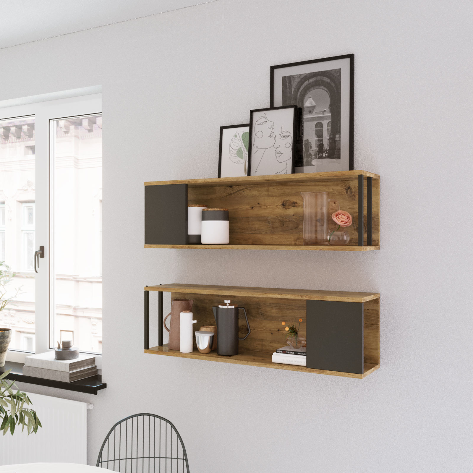 Raft de perete, Hanah Home, panou de particule melaminat, pin atlantic, 100x22x29.6 cm — imaginea 2