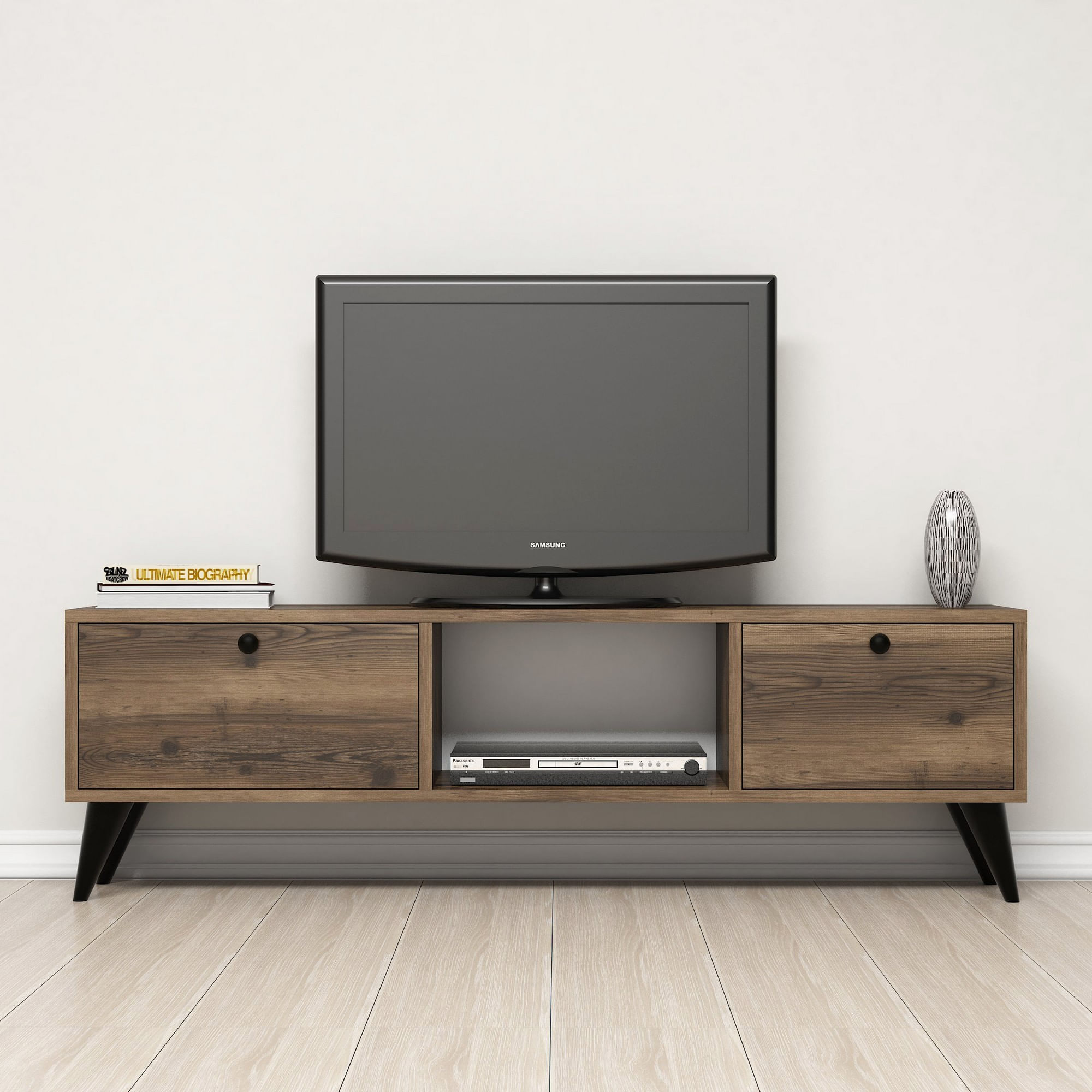 Suport tv, Hanah Home, pal melaminat, nuc si negru, 138x42.6x29.5 cm — imaginea 2