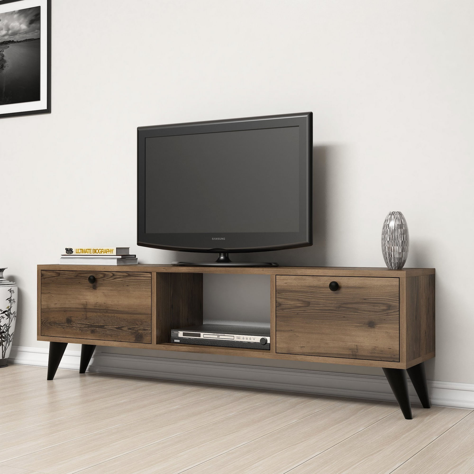 Suport tv, Hanah Home, pal melaminat, nuc si negru, 138x42.6x29.5 cm — imaginea 3
