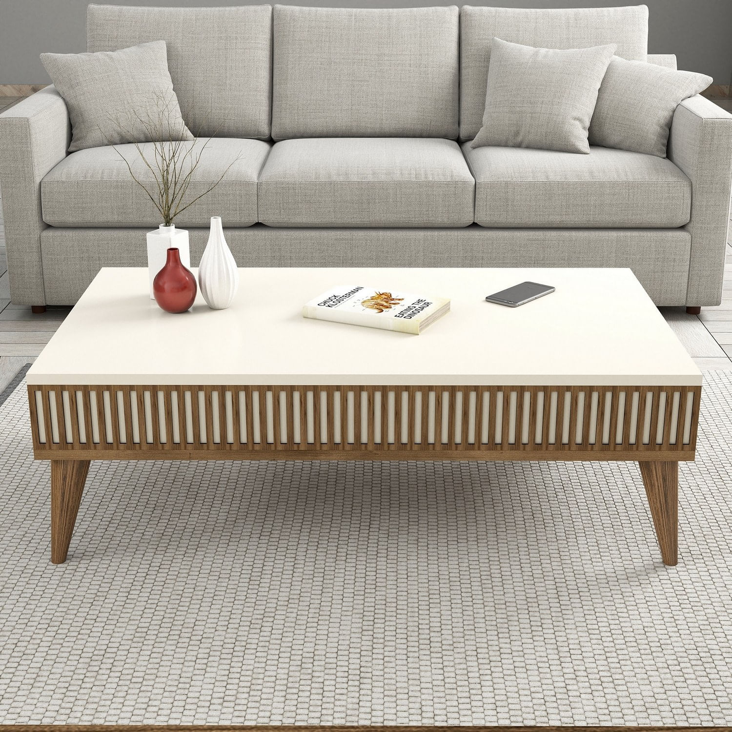 Masuta de cafea, Hanah Home, pal melaminat, nuc si crem, 105x60x34.6 cm, 845HCT2887 — imaginea 3