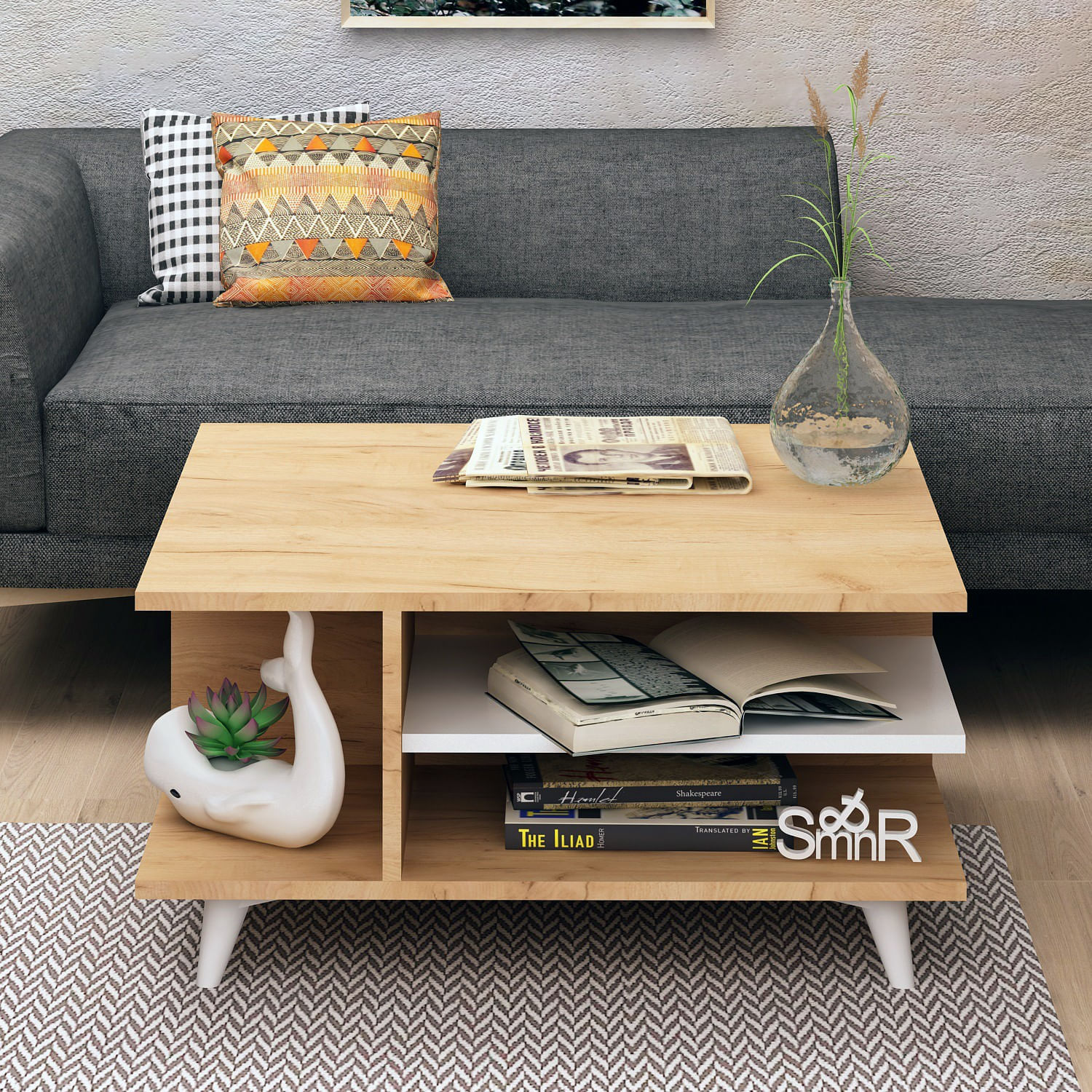 Masuta de cafea, Hanah Home, pal melaminat, stejar si alb, 80x80x40 cm, 811MDD2805 — imaginea 3