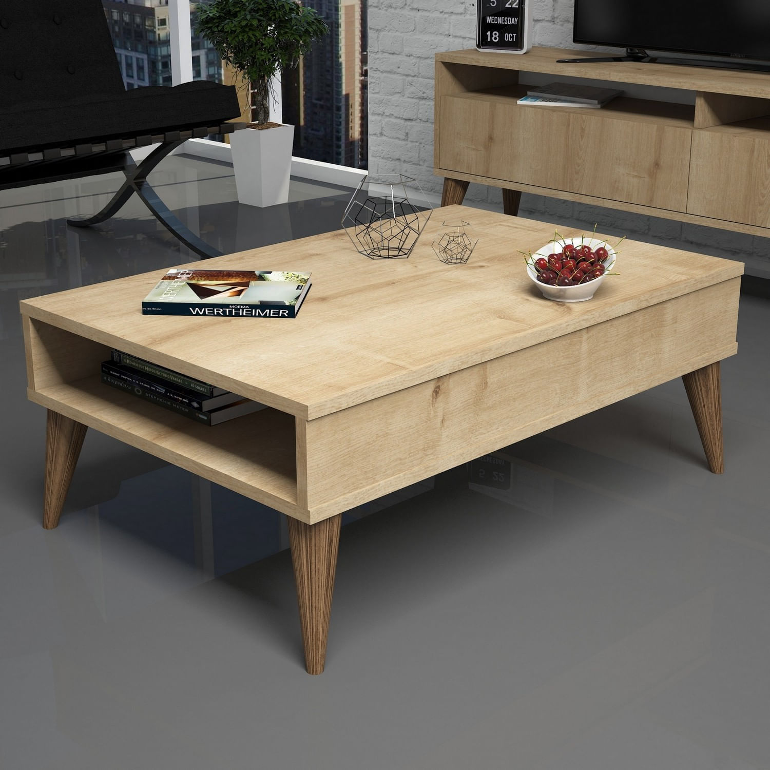 Masuta de cafea, Hanah Home, pal melaminat, stejar, 90x60x34.6 cm, 845HCT2874 — imaginea 3