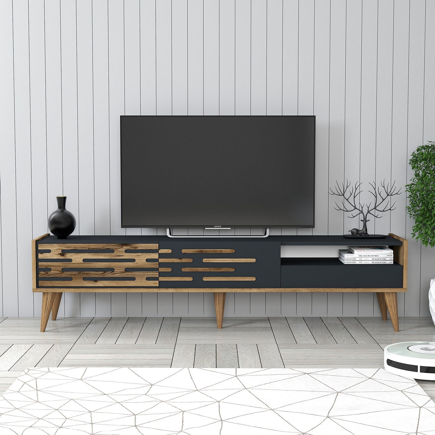 Comoda tv, Hanah Home, pal melaminat, nuc si antracit, 180x45x35 cm, 845HCT5349 — imaginea 2