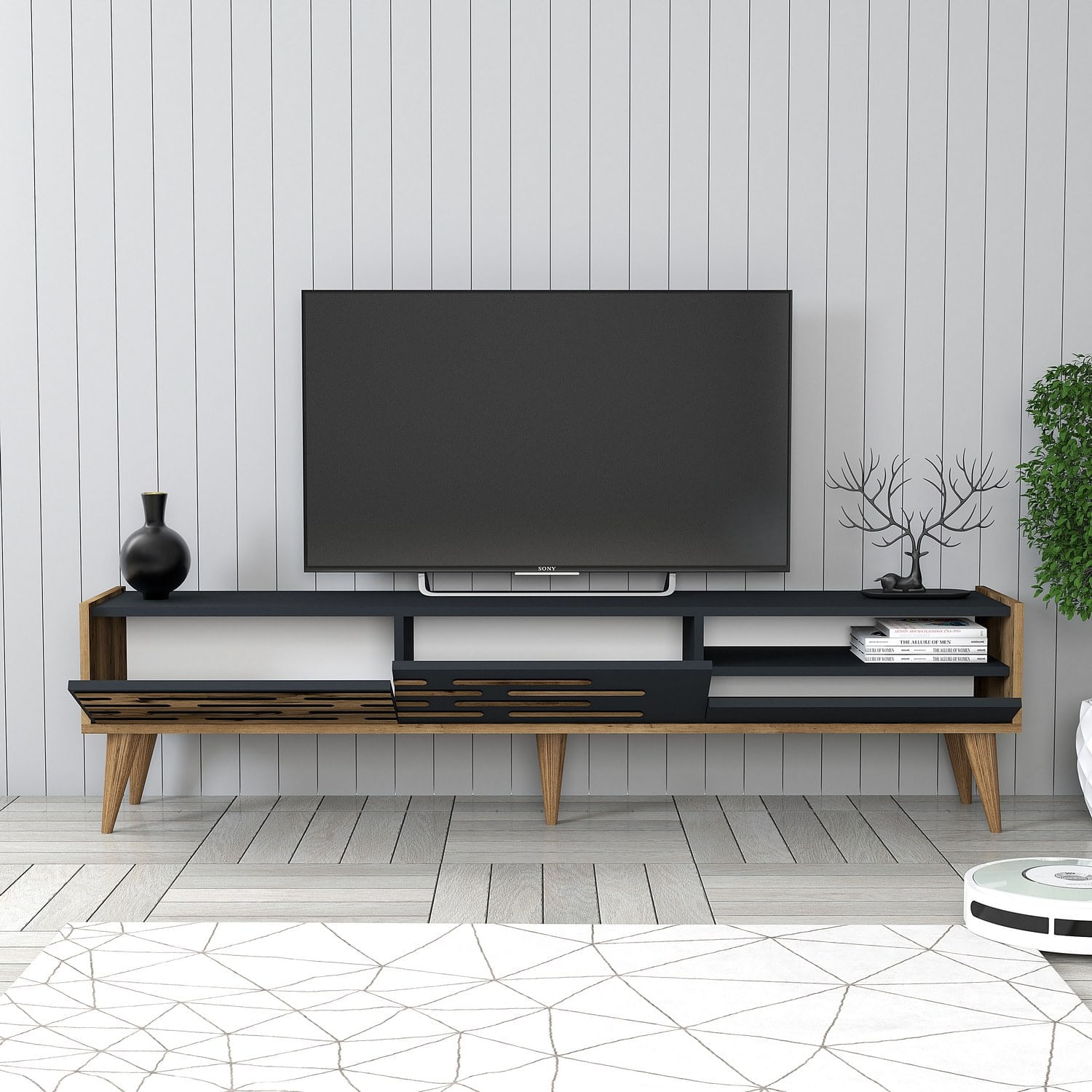 Comoda tv, Hanah Home, pal melaminat, nuc si antracit, 180x45x35 cm, 845HCT5349 — imaginea 3