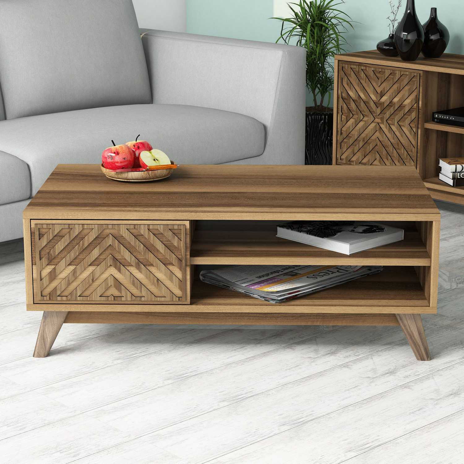 Masuta de cafea, Hanah Home, pal melaminat, nuc, 105x60x38.2 cm, 845HCT2838