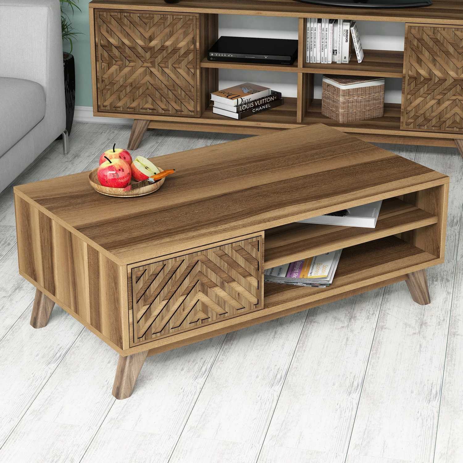 Masuta de cafea, Hanah Home, pal melaminat, nuc, 105x60x38.2 cm, 845HCT2838 — imaginea 2