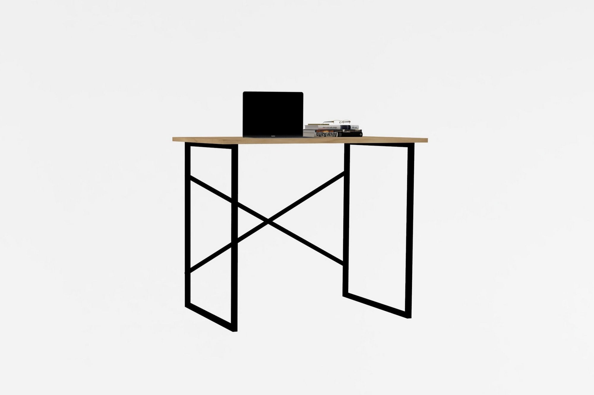 Birou, Hanah Home, pal melaminat, stejar si negru, 90x56x76 cm — imaginea 3