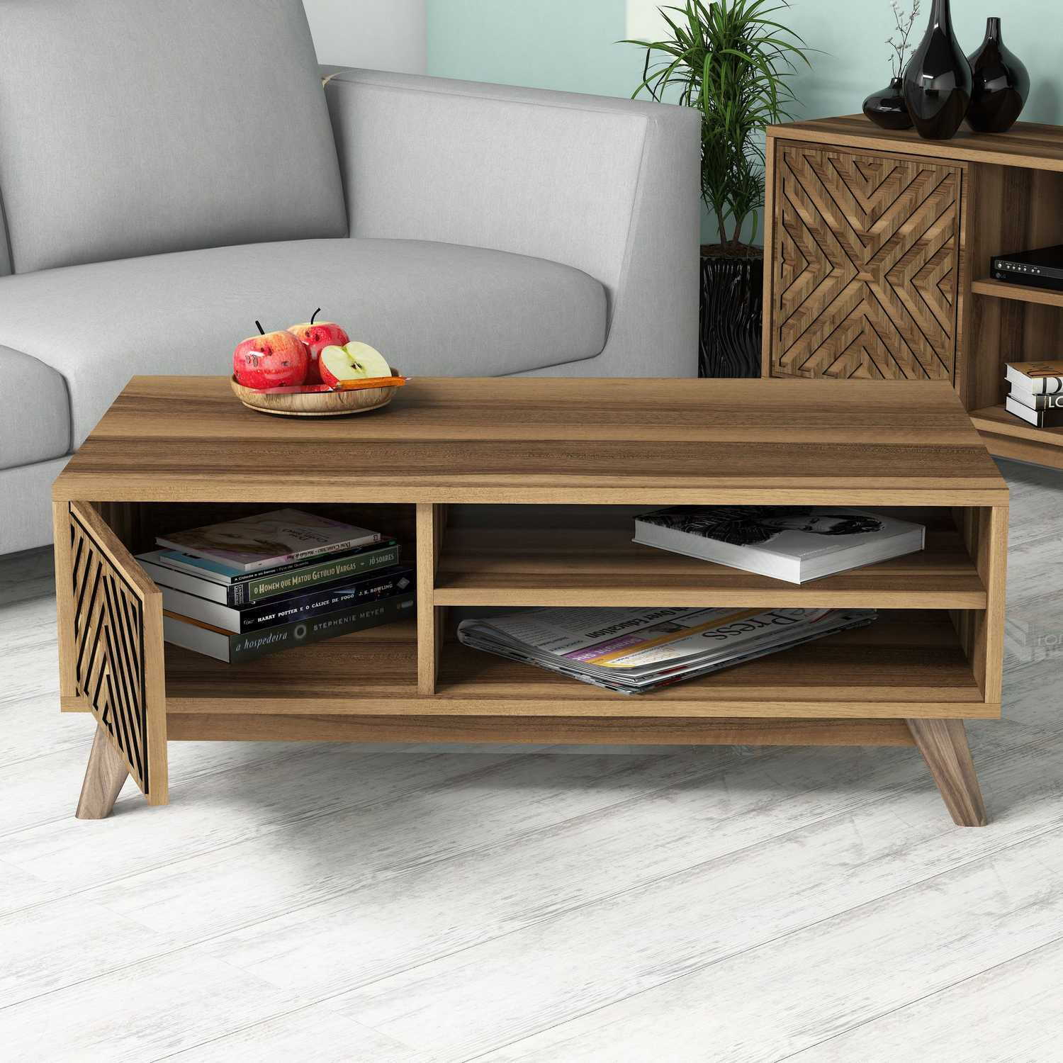 Masuta de cafea, Hanah Home, pal melaminat, nuc, 105x60x38.2 cm, 845HCT2838 — imaginea 3