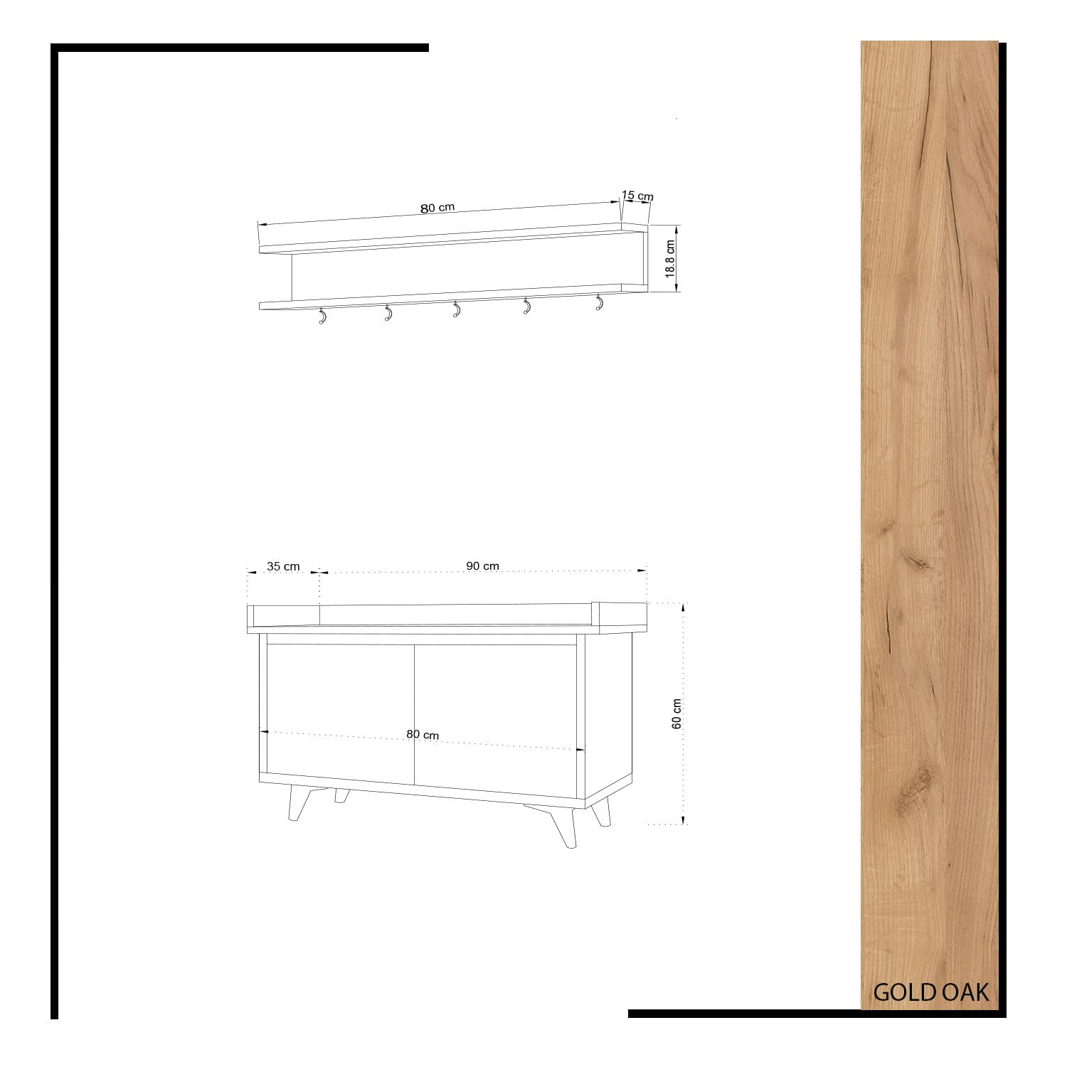 Cuier, Hanah Home, pal melaminat, stejar si alb, 90x35x60 cm — imaginea 4