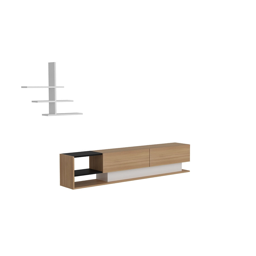 Comoda tv, Hanah Home, pal melaminat, alb si tec, 180x40x30 cm — imaginea 5