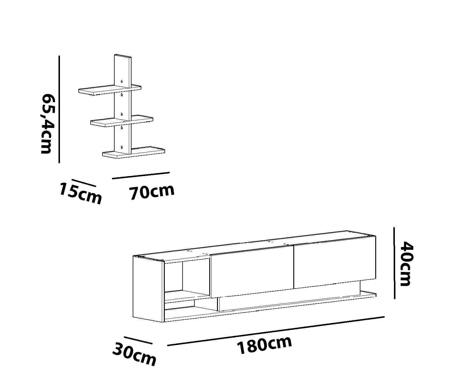 Comoda tv, Hanah Home, pal melaminat, alb si tec, 180x40x30 cm — imaginea 6