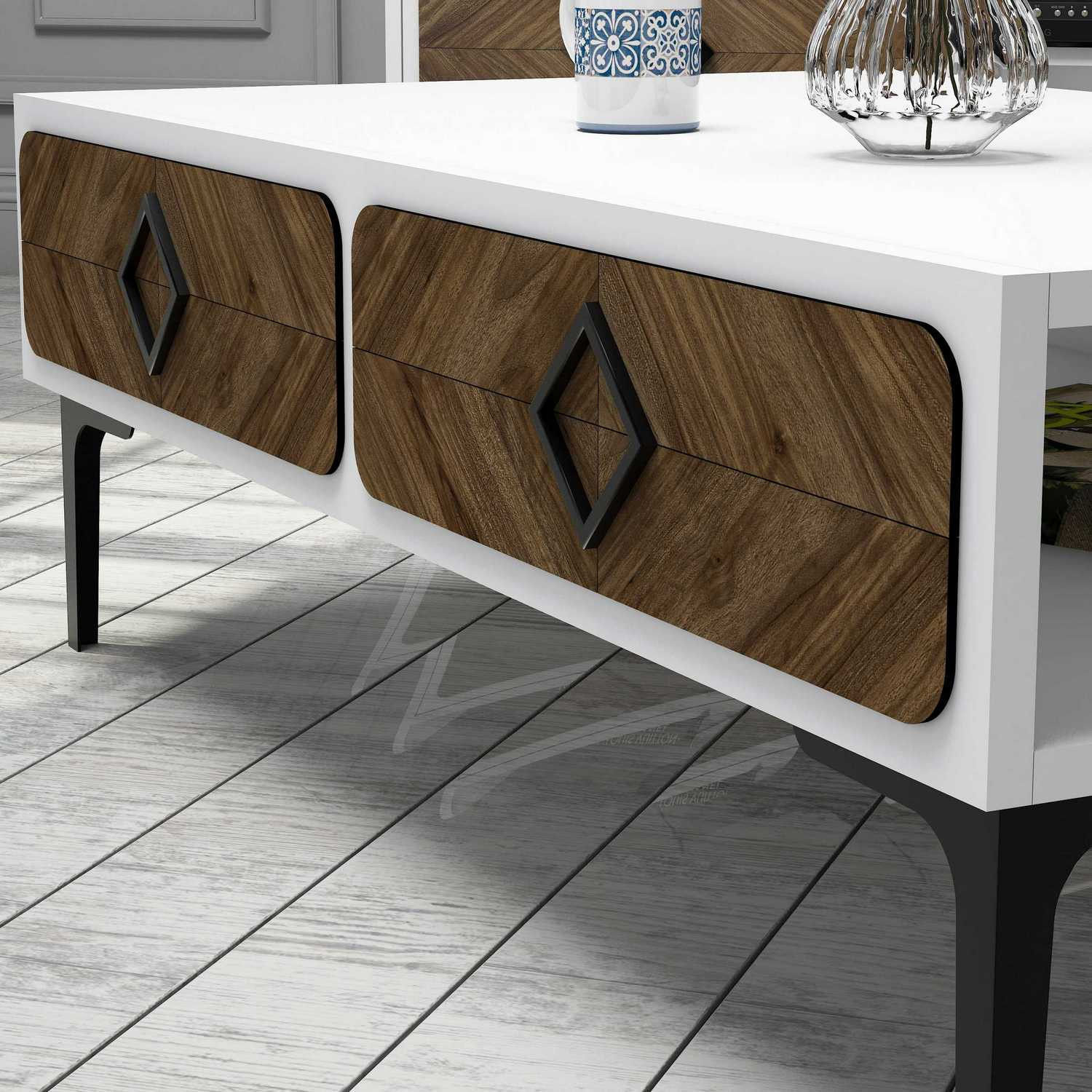 Masuta de cafea, Hanah Home, pal melaminat, alb si nuc, 105x60x34.6 cm, 845HCT2850 — imaginea 3