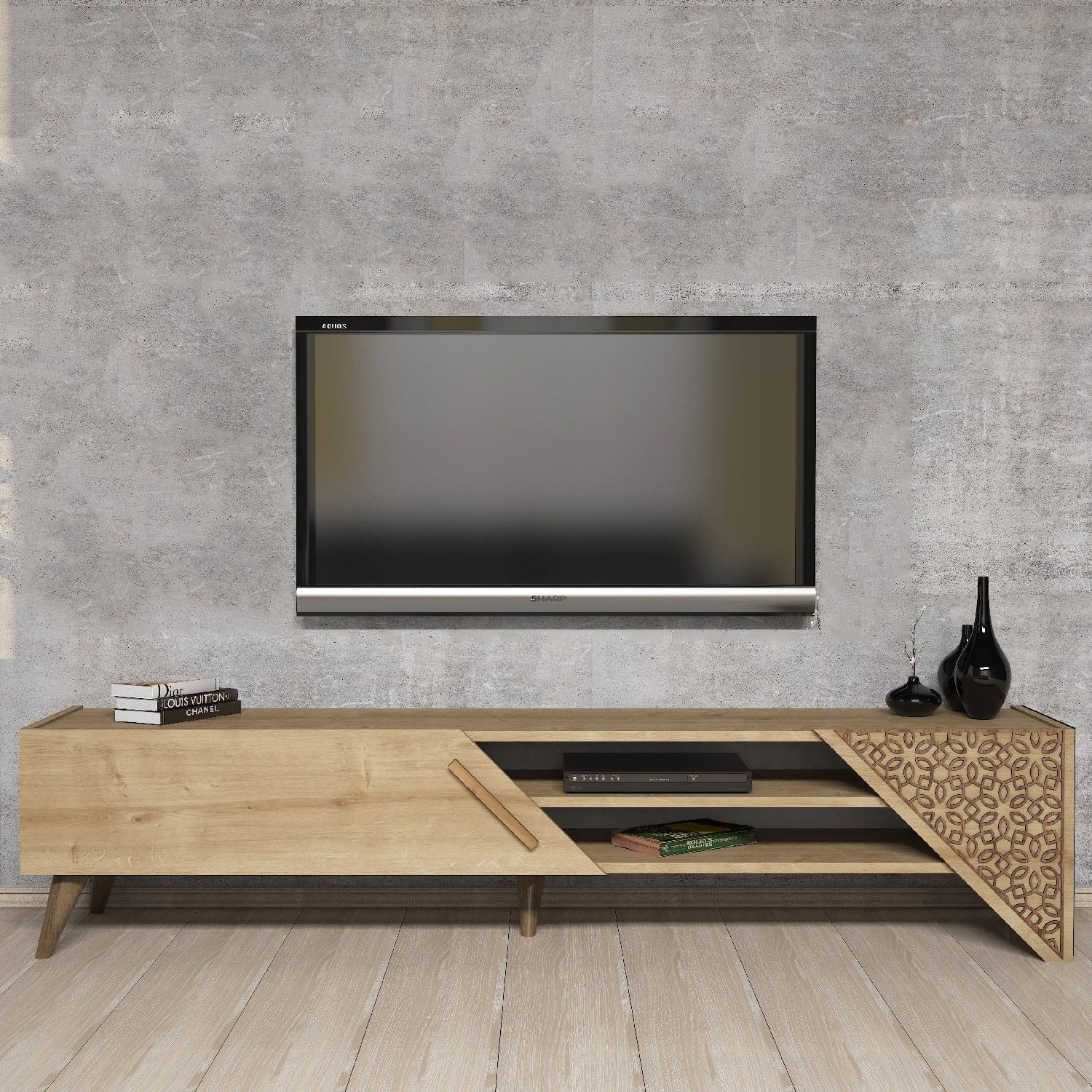 Comoda tv, Hanah Home, pal melaminat, stejar, 180x37x40 cm — imaginea 4