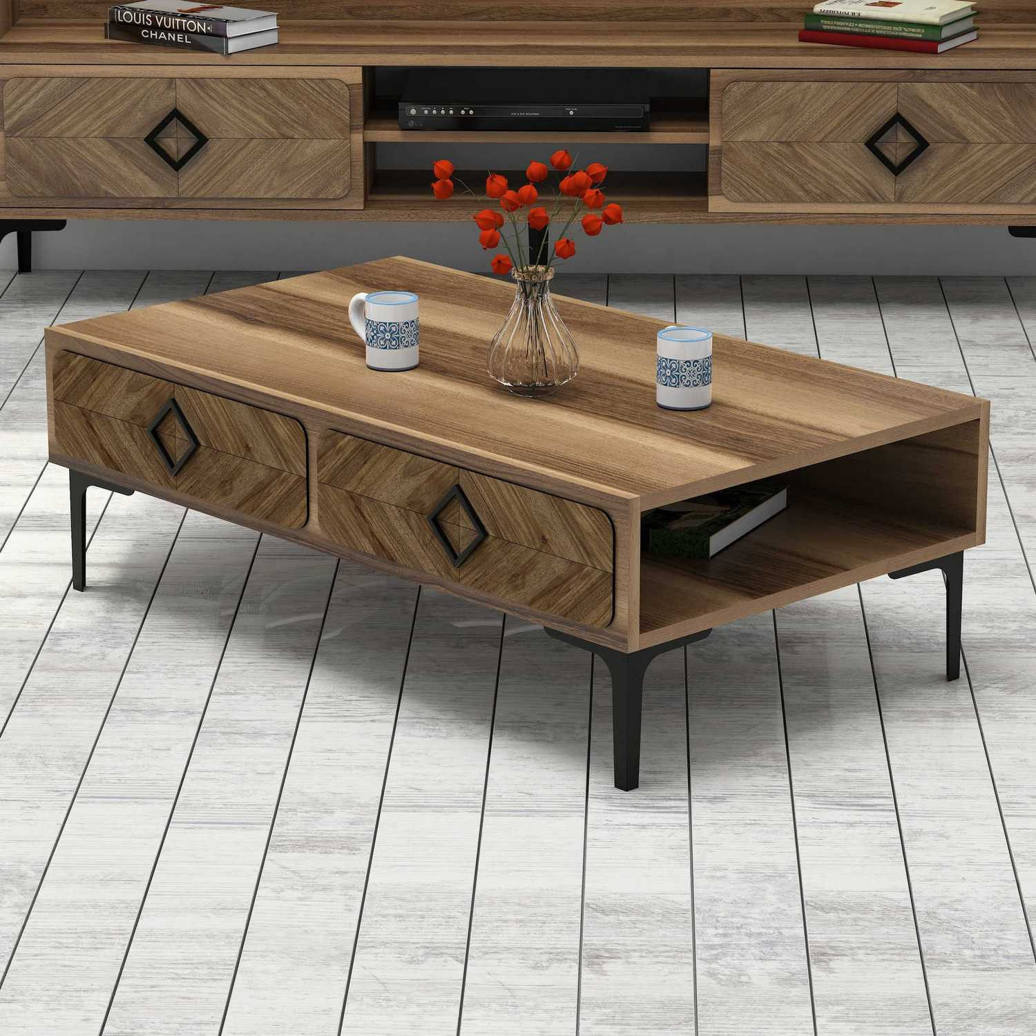 Masuta de cafea, Hanah Home, pal melaminat, nuc, 105x60x34.6 cm, 845HCT2847 — imaginea 3