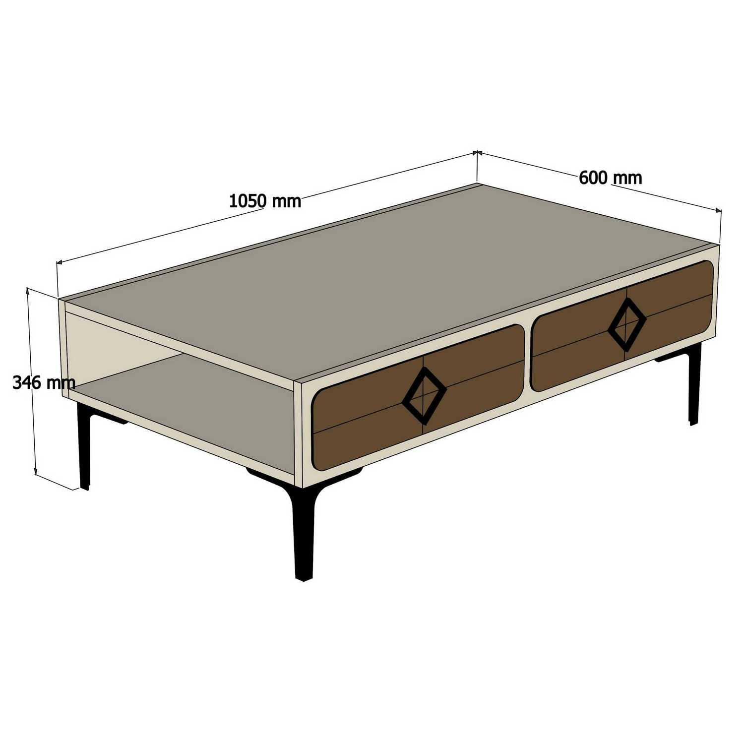 Masuta de cafea, Hanah Home, pal melaminat, alb si nuc, 105x60x34.6 cm, 845HCT2850 — imaginea 4