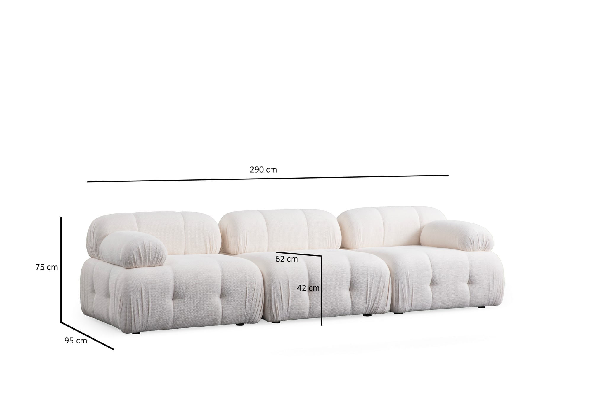 Canapea 3 locuri, Atelier Del Sofa, lemn fag si pal, alb, 290x95x75 cm — imaginea 11