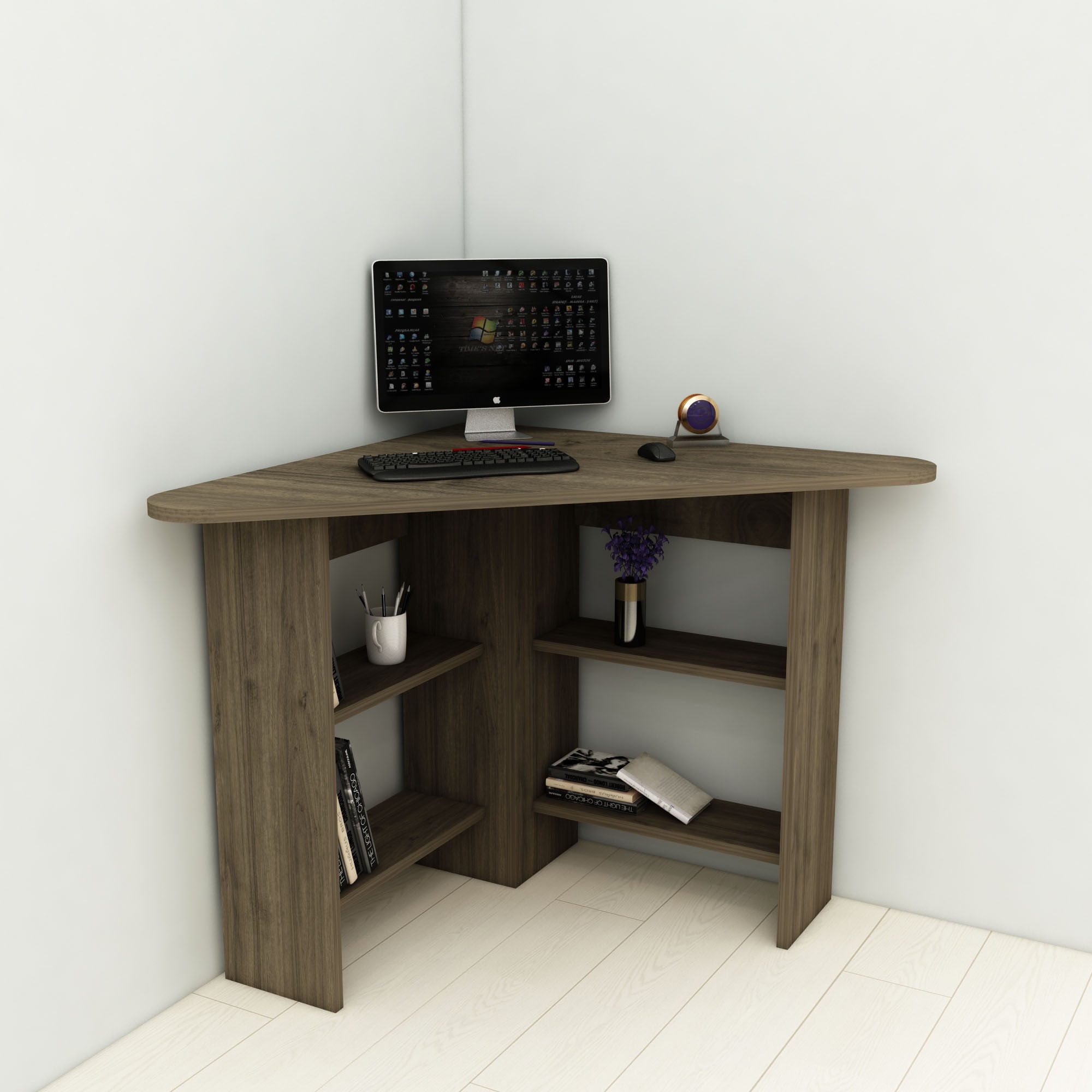 Birou de colt, Hanah Home, pal melaminat, nuc, 80x80x73.8 cm — imaginea 2